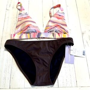 Sm Summer Flirtt Gotexx Bottoms NWT Colorful halter bikini Striped rip curl